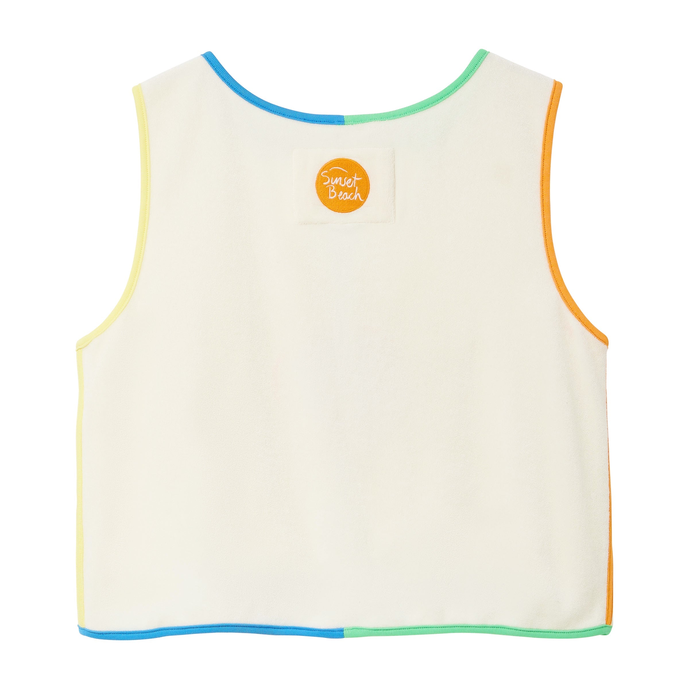 White tank top with colorful trim on a white background