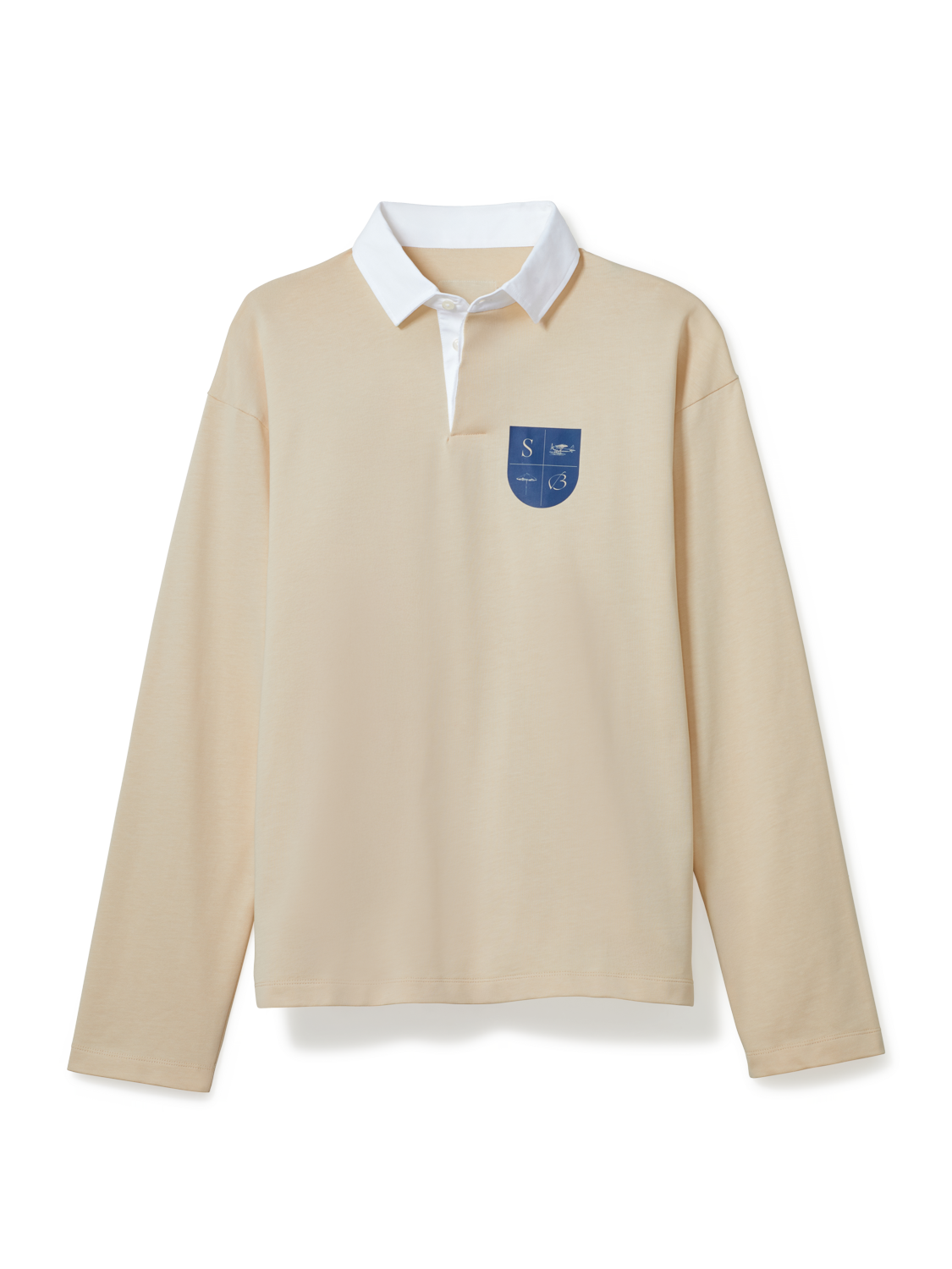 Crest Patch Oatmilk Long Sleeve Polo